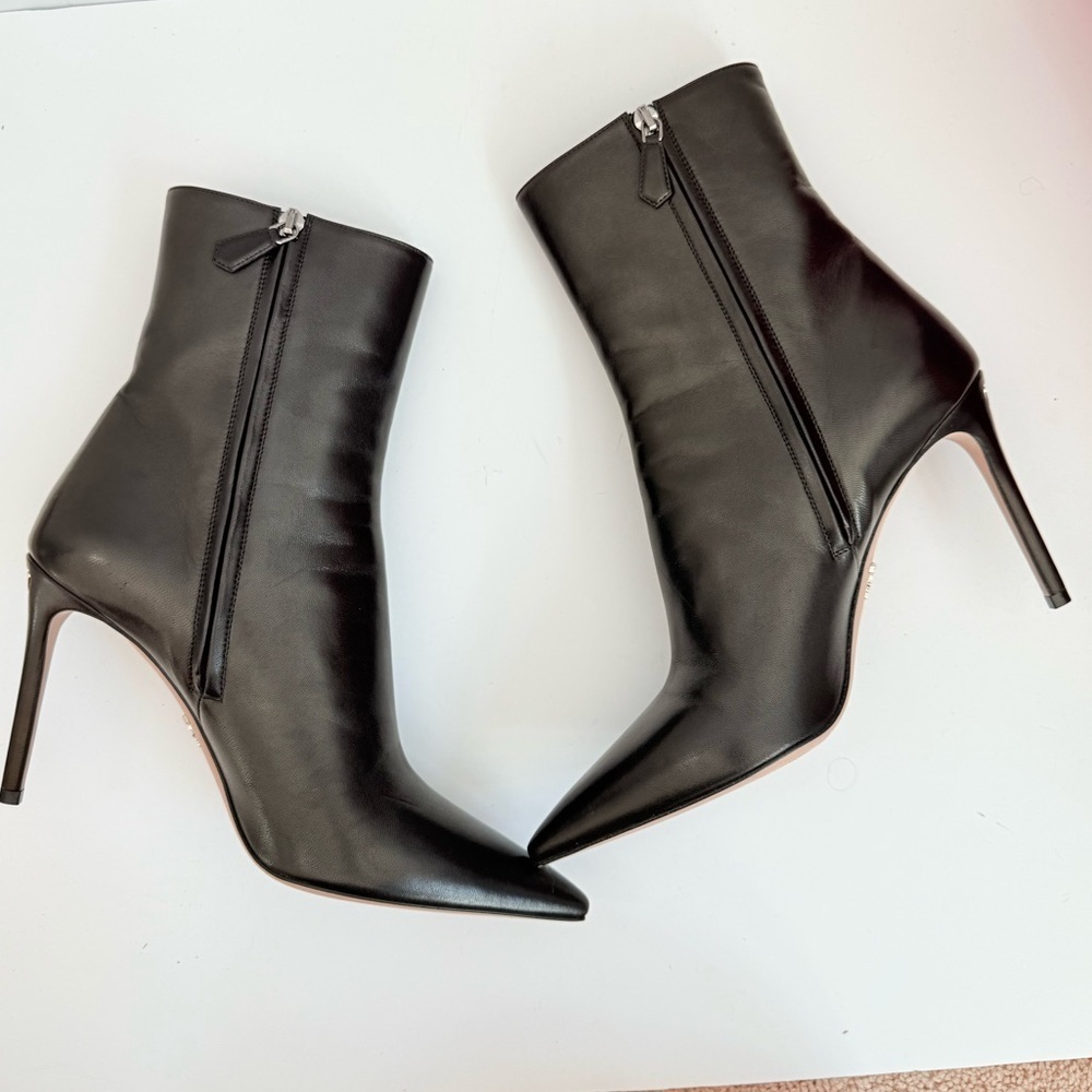 Prada Black Nappa Leather Triangle logo Plaque heel ankle booties EU 40 - Picture 10 of 13